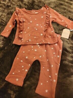 NWT Grayson Collective Rust Star Print Ruffle 2 Piece Matching Set, Size 6-9M